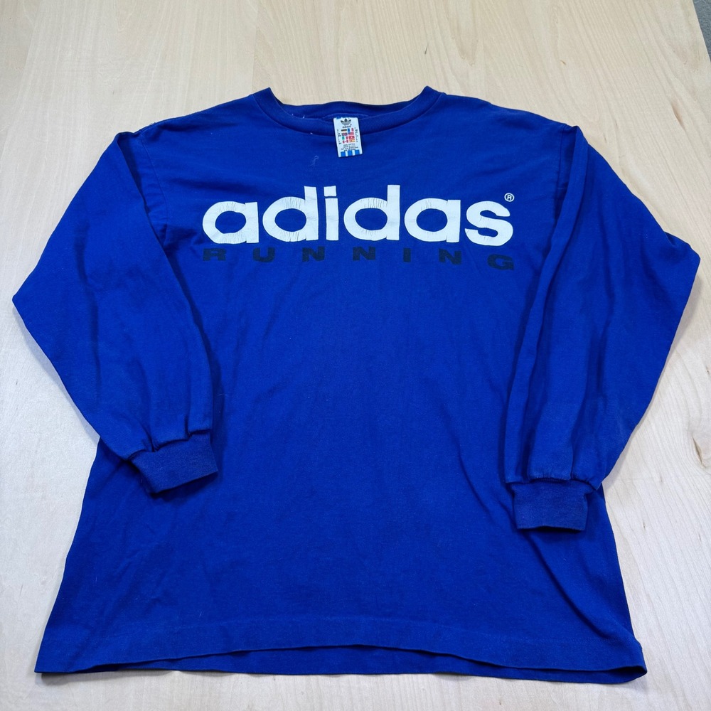 Vintage Adidas Running Long Sleeve T Shirt Blue Men's‎ Small Made in USA